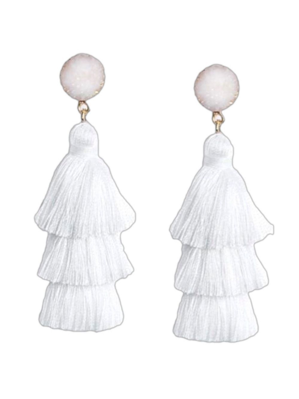 Me&Hz Druzy Tassel Dangle Drop Earrings White NWT